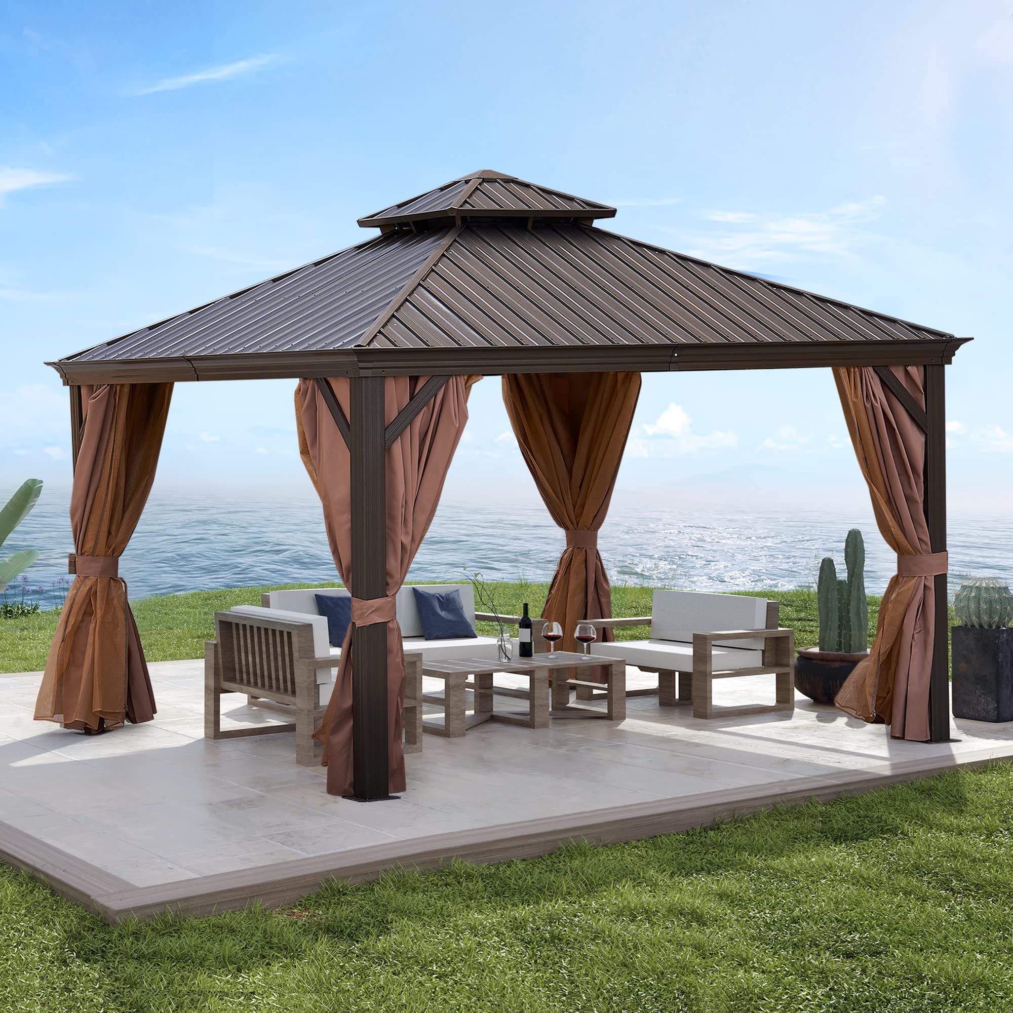 CIATRE 12x12FT Outdoor Permanent Hardtop Gazebo Canopy for Patio, Garden, Backyard - Alu Gazebo with Steel Canopy and Double-Roof Design