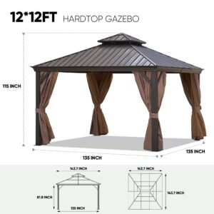 CIATRE 12x12FT Outdoor Permanent Hardtop Gazebo Canopy for Patio, Garden, Backyard - Alu Gazebo with Steel Canopy and Double-Roof Design