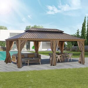 12x20FT Outdoor Permanent Hardtop Gazebo Canopy for Patio, Garden, Backyard - Alu Gazebo with Steel Canopy and Double-Roof Design