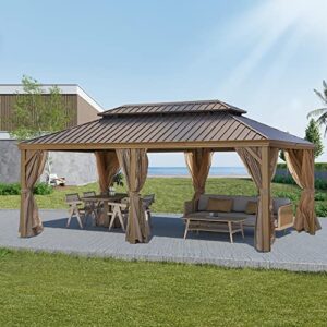 12x20FT Outdoor Permanent Hardtop Gazebo Canopy for Patio, Garden, Backyard - Alu Gazebo with Steel Canopy and Double-Roof Design