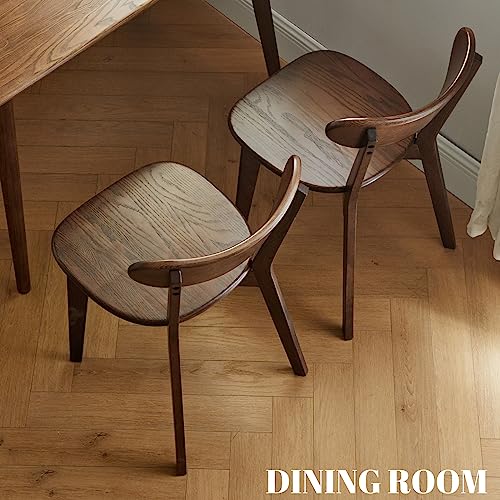 Grewood Oak Wood Dining Chairs,Mid Century Modern Dining Chairs with Comfortable Curved Backrest,Wood Chairs for Kitchen,Dining Room (2, Walnut color)