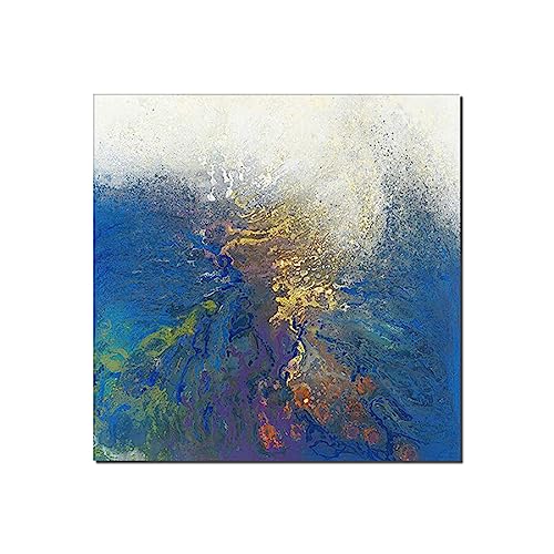 Hand Painted Oil Painting On Canvas Abstract Blue Seascape 3D Colorful Modern Painting Wall Art,31inx31in,No Frame