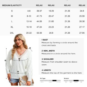 EVALESS Women's Long Sleeve Sweaters Fall 2024 Trendy Sexy Lace V Neck Knit Drop Shoulder Ladies Cute Winter Pullover Tunic Sweater Jumper Tops White Medium