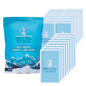 arttic gel ice packs – dry ice for shipping frozen food, injuries & lunch boxes – multi-purpose, reusable & long-lasting ice bags – cold packs for coolers & keeping food fresh – freezer bags (32 pack)