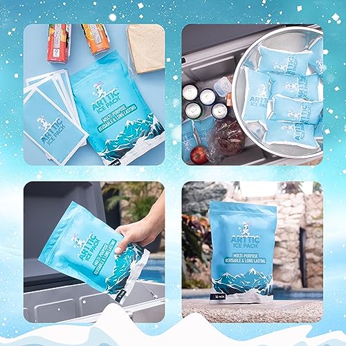 Arttic Gel Ice Packs – Dry Ice for Shipping Frozen Food, Injuries & Lunch Boxes – Multi-Purpose, Reusable & Long-Lasting Ice Bags – Cold Packs for Coolers & Keeping Food Fresh – Freezer bags (32 Pack)