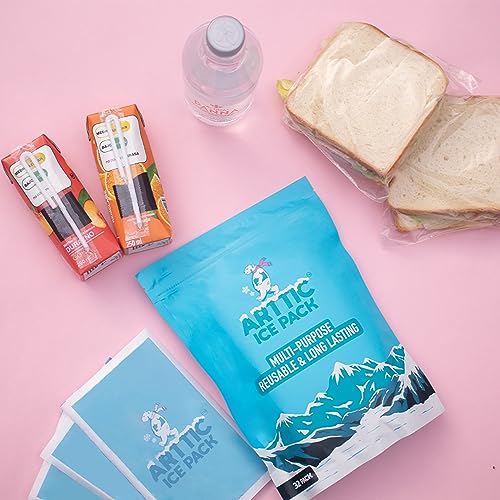 Arttic Gel Ice Packs – Dry Ice for Shipping Frozen Food, Injuries & Lunch Boxes – Multi-Purpose, Reusable & Long-Lasting Ice Bags – Cold Packs for Coolers & Keeping Food Fresh – Freezer bags (32 Pack)