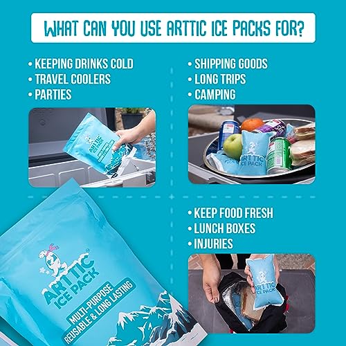 Arttic Gel Ice Packs – Dry Ice for Shipping Frozen Food, Injuries & Lunch Boxes – Multi-Purpose, Reusable & Long-Lasting Ice Bags – Cold Packs for Coolers & Keeping Food Fresh – Freezer bags (32 Pack)