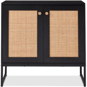 Best Choice Products 2-Door Rattan Storage Cabinet, Accent Furniture, Multifunctional Cupboard for Living Room, Hallway, Kitchen, Sideboard, Buffet Table w/Non-Scratch Foot Pads - Black