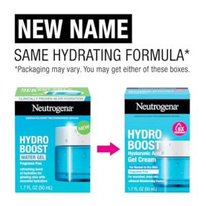 Neutrogena Hydro Boost Fragrance Free Face Moisturizer with Hyaluronic Acid for Dry Skin, Water Gel Moisturizer For a Refreshing Burst of Hydration & Glowing Skin, Non-Comedogenic, 1.7 oz