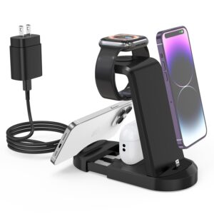 3 in 1 charging station, 25w fast charger station stand for iphone 14/13/12/11/pro/max and apple watch,charging stand dock for airpods,charger multiple devices with 25w adapter & 60w c to c cable