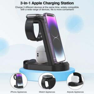 3 in 1 Charging Station, 25W Fast Charger Station Stand for iPhone 14/13/12/11/Pro/Max and Apple Watch,Charging Stand Dock for AirPods,Charger Multiple Devices with 25w Adapter & 60w C to C Cable