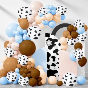 150 Pieces Cow Balloons Garland Arch Kit Cowgirl Cowboy Blue Balloons White Brown Cow Print Farm Animal Balloons for Baby Shower Farm Birthday Party Decorations