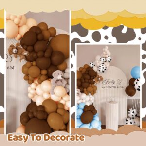 150 Pieces Cow Balloons Garland Arch Kit Cowgirl Cowboy Blue Balloons White Brown Cow Print Farm Animal Balloons for Baby Shower Farm Birthday Party Decorations