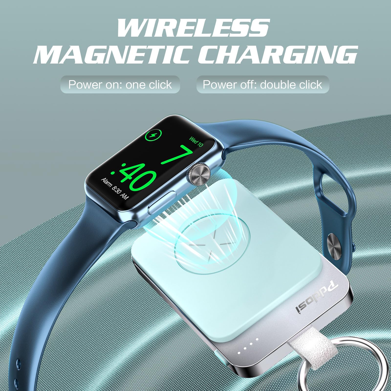 Pddosi Portable Wireless Charger for Apple Watch, 1500mAh Magnetic iWatch Charger Travel, Portable Watch Charger Keychain Power Bank for iWatch Series 9/8/7/6/5/4/3/2/SE/Ultra, Men Women Gift (Green)