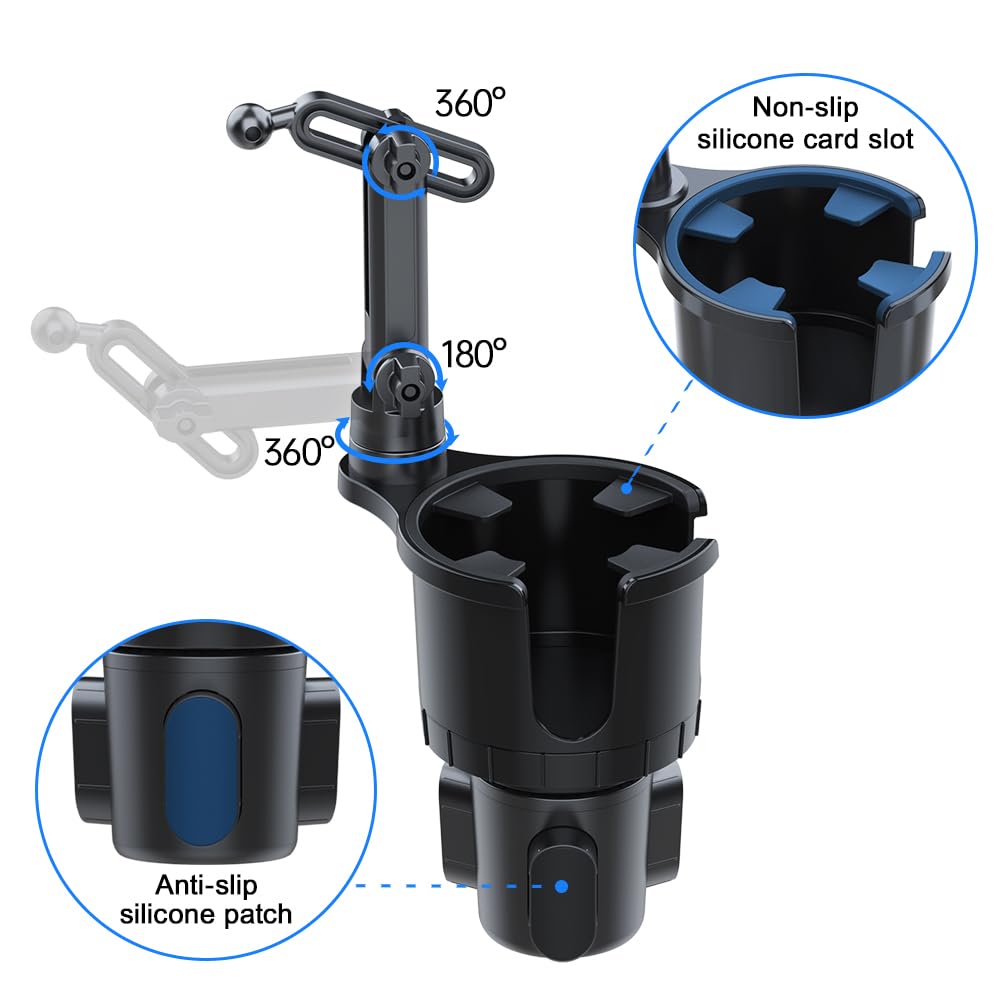 Cup Holder Phone Mount for Car, Adjustable Cup Holder Base Diameter Range is 2.5"- 4.1", Suitable for Most Car, Height and Angle Adjustment, Compatible with Most Smart Phones