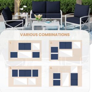 Shintenchi 5 Piece Outdoor Furniture Sets, White Metal Sofa Conversation Sets with Loveseat, Two Single Chairs and Two Coffee Tables for Backyard, Patio, Balcony, Poolside (Dark Blue)