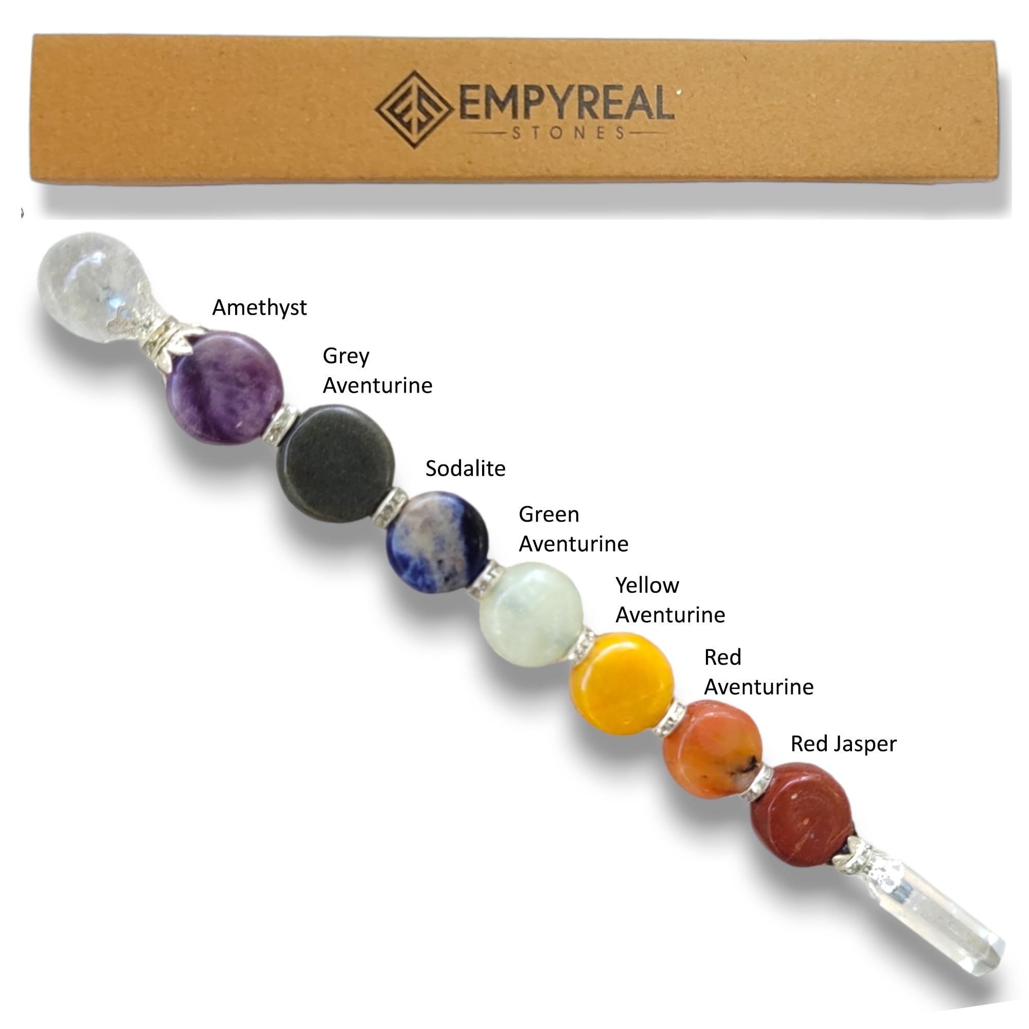 Empyreal Stones 7 Chakra Healing Crystal Wand | Powerful Energy Balancing & Aura Cleansing Healing Stick, Spiritual, Reiki, Meditation (7 Chakra Disc)