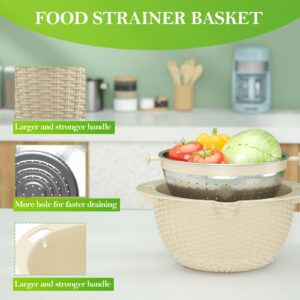 4-1 Colander with Bowl Set - Strainers for Kitchen, Food Strainers and Colanders, Pasta Strainer, Rice Strainer, Fruit Cleaner, Veggie Wash, Salad Spinner, Apartment & Home Essentials - Beige