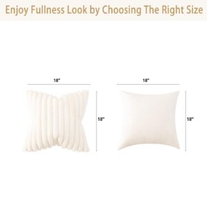 Volcanics Pack of 1 Double-Sided Faux Fur Plush Decorative Throw Pillow Covers 18x18 Inches Soft Fluffy Striped Couch Pillow Cases, Cream White