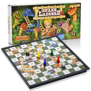 colorgo magnetic snakes and ladders board games with folding board travel games set for kids and adults (magnetic snakes and ladders set)