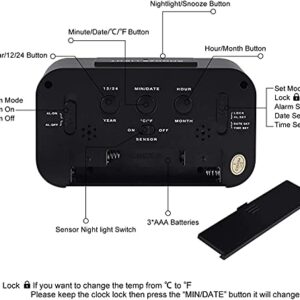 Lesipee Digital Alarm Clock, Clock for Bedroom, Desk Clock Battery Operated, Digital Clock with Smart Night Light 12/24H Display Snooze function for Heavy Sleepers