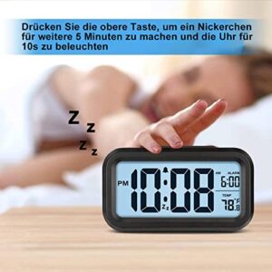 Lesipee Digital Alarm Clock, Clock for Bedroom, Desk Clock Battery Operated, Digital Clock with Smart Night Light 12/24H Display Snooze function for Heavy Sleepers