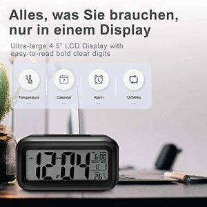 Lesipee Digital Alarm Clock, Clock for Bedroom, Desk Clock Battery Operated, Digital Clock with Smart Night Light 12/24H Display Snooze function for Heavy Sleepers