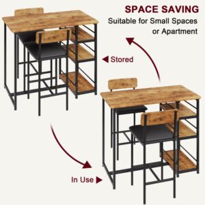 IDEALHOUSE Kitchen Table Set, Dining Table and Chairs for 2 with Storage Shelf, Dining Room Table Set with 2 Upholstered Chairs, Bar Dining Table Set for Small Spaces, Apartment, Rustic Brown