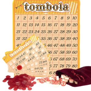 Extguds Tombola Bingo Game,Vintage Tombola Italian Game,Russian Lotto with number1-90 for Lottery, for up to 24 Players