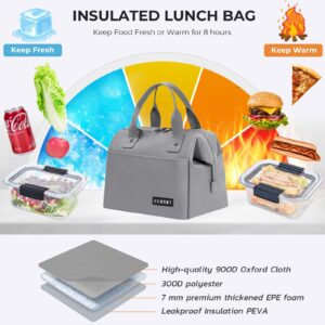 ECHSRT Insulated Lunch Bag Women/Men, 10L Reusable Lunch Tote Bag with Adjustable Shoulder Strap, Leakproof Lunch Box Cooler for Work Office - Wide Open Lunchbox Grey Lunchbag