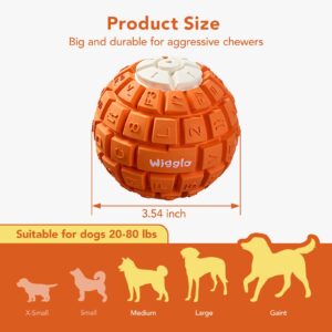 Wigglo Tough Durable Dog Ball Toy for Aggressive Chewers, Natural Rubber Dog Toy for Large/Medium Dogs, 3.5" Diameter Dog Ball Chew Toy, Helps with Dog Separation Anxiety, Dishwasher Safe, Orange