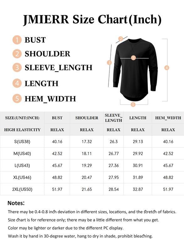 JMIERR Men's 3 Pack Cotton Hipster Hip Hop Longline Crewneck Long Sleeve T-Shirt, T Shirts for men Pack, US 40(M), Black/White/Light Pink