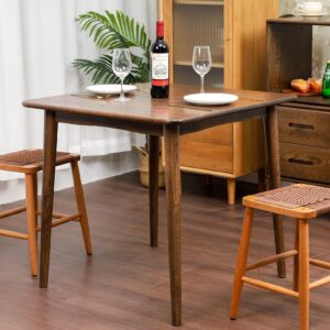 OOKSEN Square Dining Table 31.5“, Solid Wood Kitchen Table for Small Space, Mid-Century Modern Wooden Kitchen Dining Table, Oak Finish, Walnut