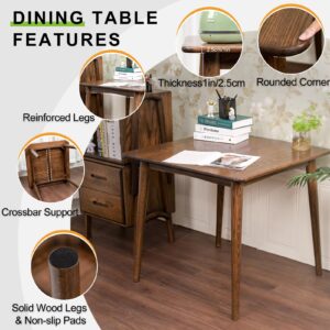 OOKSEN Square Dining Table 31.5“, Solid Wood Kitchen Table for Small Space, Mid-Century Modern Wooden Kitchen Dining Table, Oak Finish, Walnut