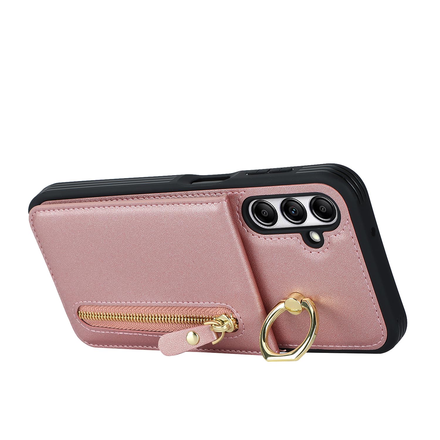 DEYHU Samsung Galaxy A14 5G Case with Card Holder for Women, Galaxy A14 5G Phone Case Wallet with Strap Credit Card Slots Crossbody with Zipper Shockproof Case for GalaxyA14 5G - Rose Gold