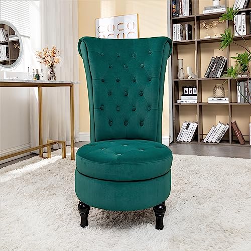 Container Furniture Direct Royal High-Back Velvet Accent Chair for Vanity with Storage and Luxurious Upholstery, Retro Design and Versatile Usage for Living Room, Bedroom, Lounge and Office, Green