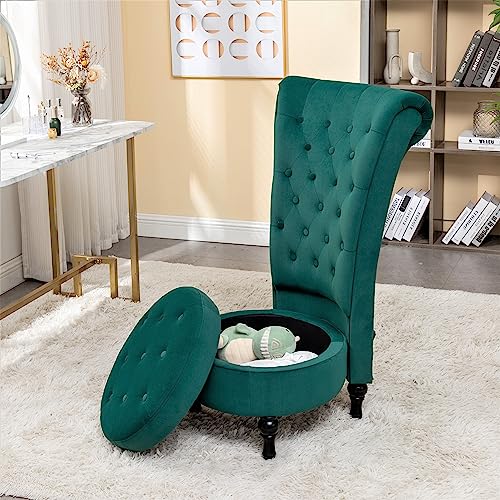 Container Furniture Direct Royal High-Back Velvet Accent Chair for Vanity with Storage and Luxurious Upholstery, Retro Design and Versatile Usage for Living Room, Bedroom, Lounge and Office, Green