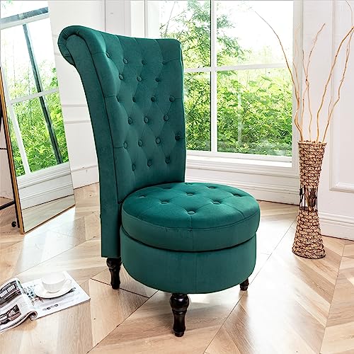 Container Furniture Direct Royal High-Back Velvet Accent Chair for Vanity with Storage and Luxurious Upholstery, Retro Design and Versatile Usage for Living Room, Bedroom, Lounge and Office, Green