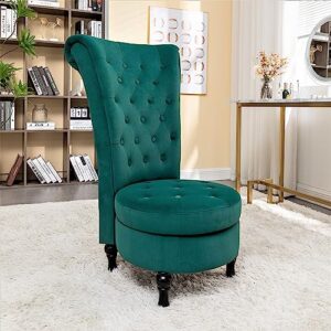 Container Furniture Direct Royal High-Back Velvet Accent Chair for Vanity with Storage and Luxurious Upholstery, Retro Design and Versatile Usage for Living Room, Bedroom, Lounge and Office, Green