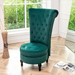 Container Furniture Direct Royal High-Back Velvet Accent Chair for Vanity with Storage and Luxurious Upholstery, Retro Design and Versatile Usage for Living Room, Bedroom, Lounge and Office, Green