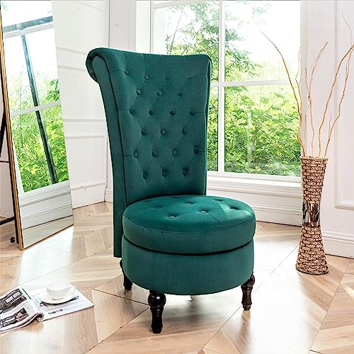 Container Furniture Direct Royal High-Back Velvet Accent Chair for Vanity with Storage and Luxurious Upholstery, Retro Design and Versatile Usage for Living Room, Bedroom, Lounge and Office, Green