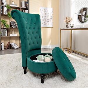 Container Furniture Direct Royal High-Back Velvet Accent Chair for Vanity with Storage and Luxurious Upholstery, Retro Design and Versatile Usage for Living Room, Bedroom, Lounge and Office, Green