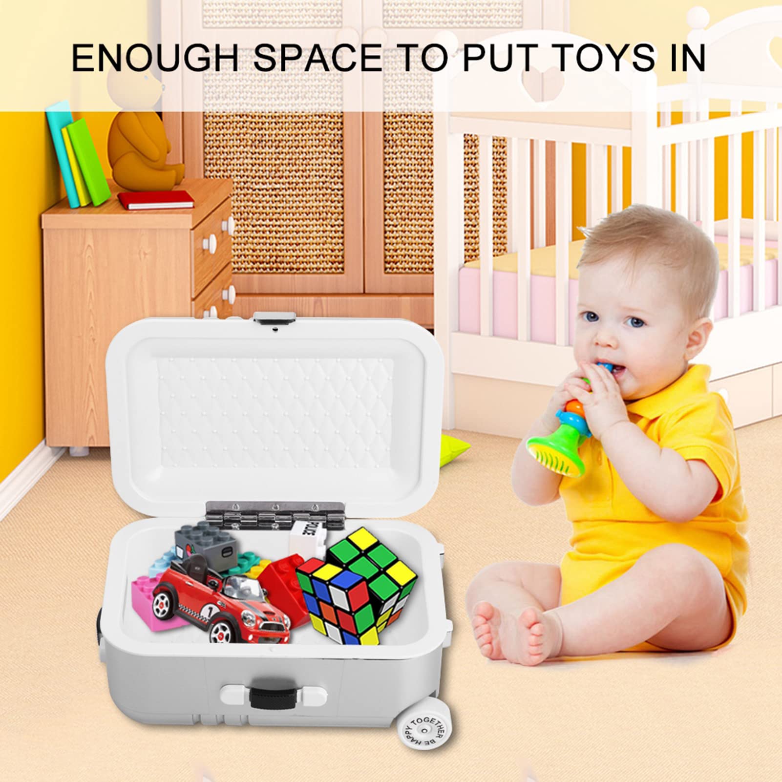 JTLB Baby Suitcase Toy Cute Plastic Rolling Suitcase Mini Luggage Box (Silver)