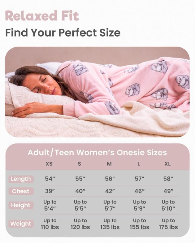 The Big Softy Adult Onesie Pajamas for Women, Cute Onesie for Women or Teens, Fleece Onesie Adult, Teen PJs (Pink Sloths, Adult - Small)