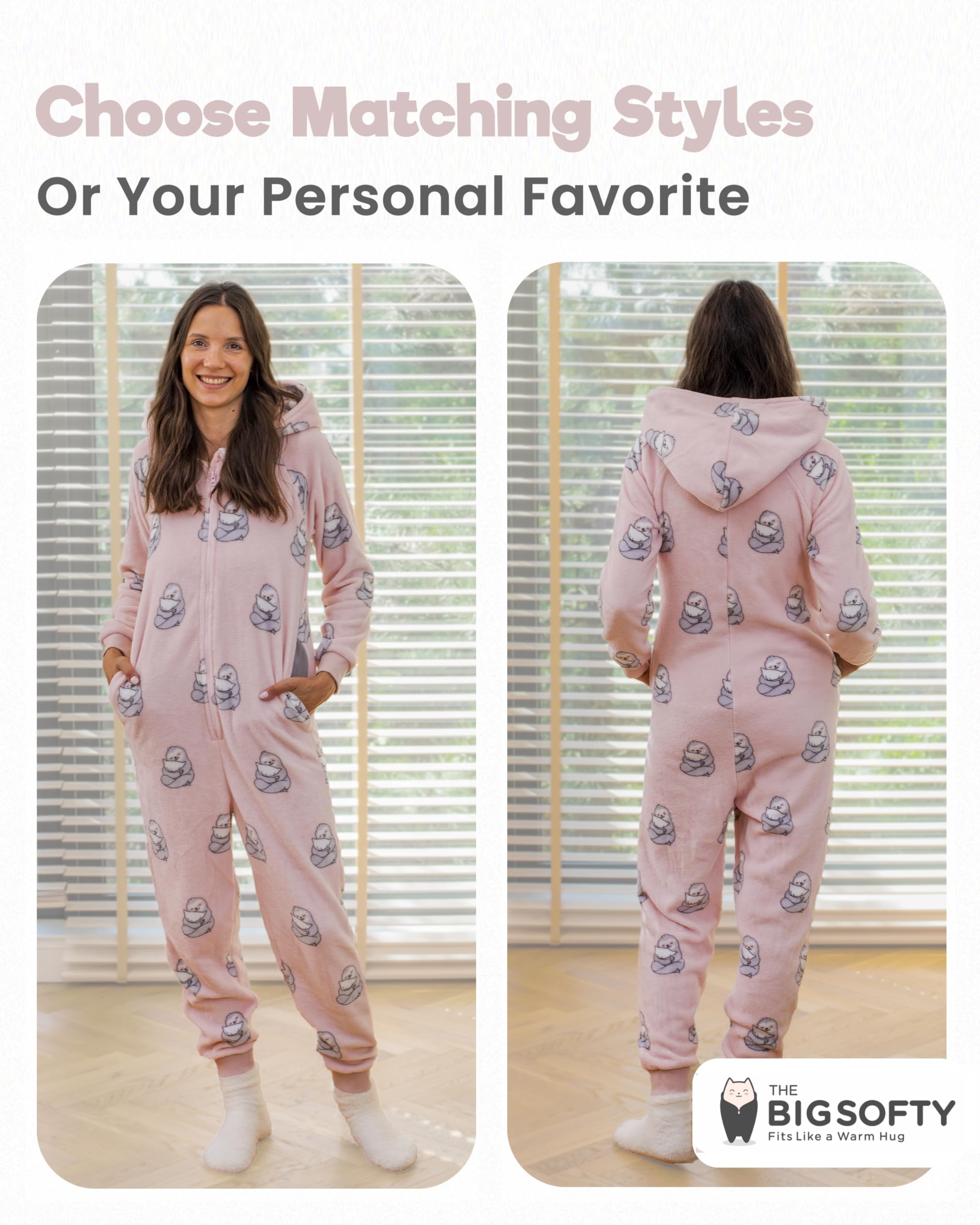 The Big Softy Adult Onesie Pajamas for Women, Cute Onesie for Women or Teens, Fleece Onesie Adult, Teen PJs (Pink Sloths, Adult - Small)