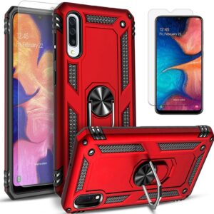 starshop samsung galaxy a50 phone case, with [tempered glass screen protector included], military grade shockproof drop protection phone cover with metal ring kickstand - scarlet