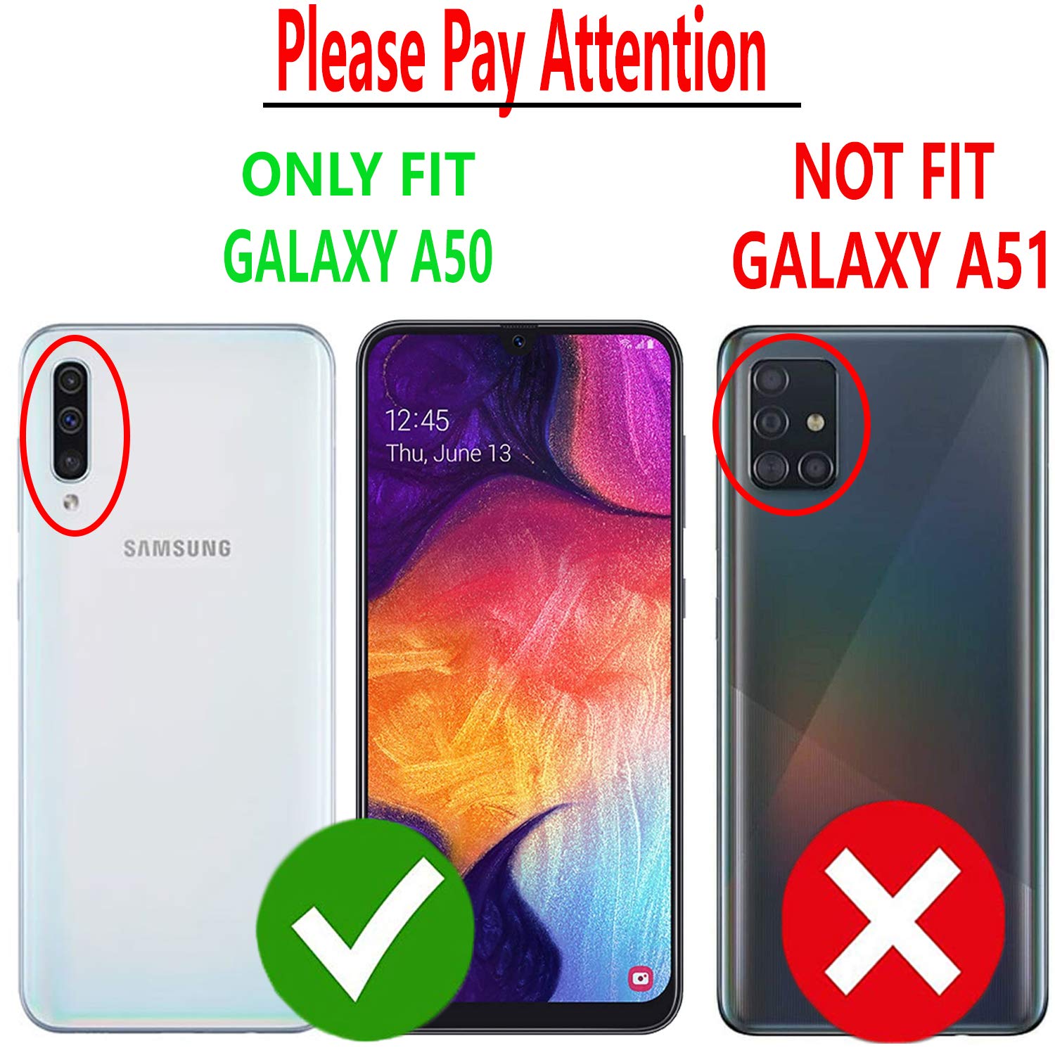 STARSHOP Samsung Galaxy A50 Phone Case, with [Tempered Glass Screen Protector Included], Military Grade Shockproof Drop Protection Phone Cover with Metal Ring Kickstand - Scarlet