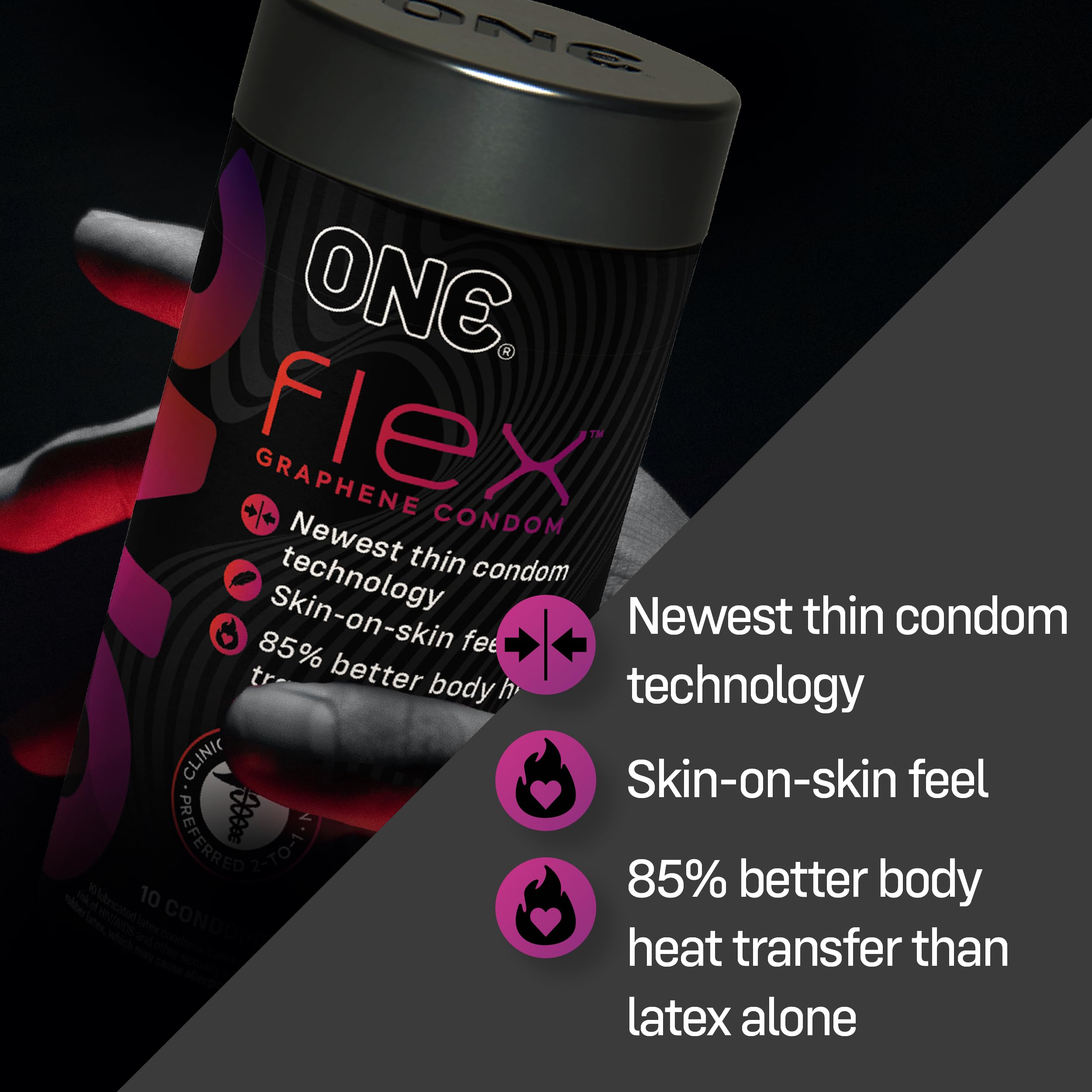 ONE® Flex™ Condoms︱Condoms Made with Graphene, The World's Thinnest & Strongest Material︱Ultra Thin, Flexible, Strong︱Nontoxic, Vegan, Non-GMO︱Pleasure-Enhancing Next Generation Condoms | 10 Count