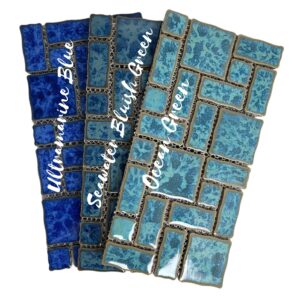 Tenedos TGLFD-RDM-PL Seawater Bluish Green Random Sized Porcelain Glazed Pool Mosaic Floor and Wall Tile for Backsplash, Kitchen, Bathroom, Swimming Pool (1 Sheet)