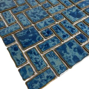 Tenedos TGLFD-RDM-PL Seawater Bluish Green Random Sized Porcelain Glazed Pool Mosaic Floor and Wall Tile for Backsplash, Kitchen, Bathroom, Swimming Pool (1 Sheet)